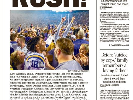 WHAT A RUSH! - LSU BEATS ALABAMA - FRONT PAGE POSTER Online