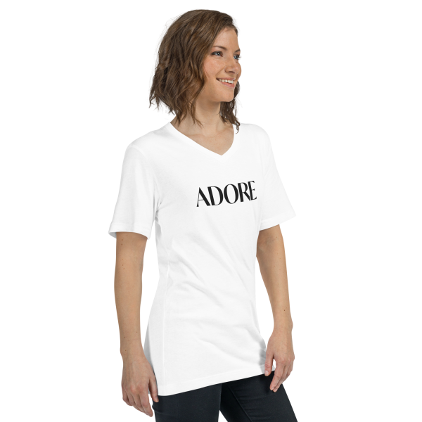 ADORE - White Unisex Short Sleeve V-Neck T-Shirt Fashion