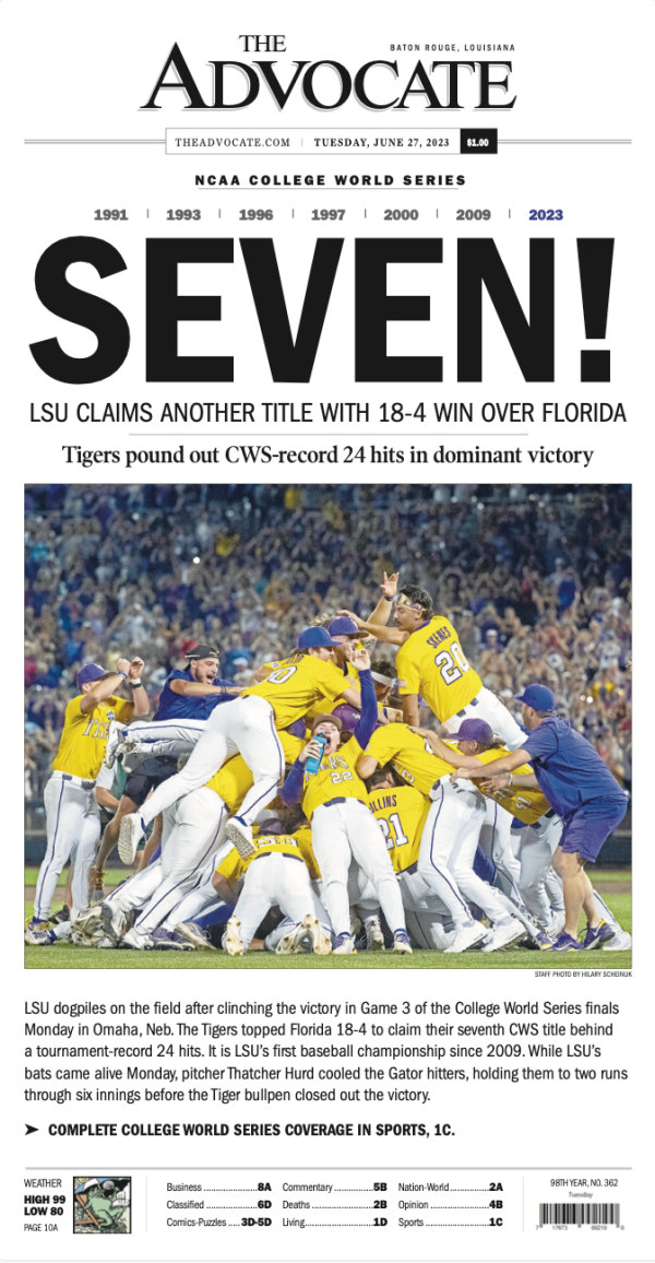 THREE POSTER SET - Stadium Edition, The Advocate front page and Sports front page - LSU wins its seventh national championship Fashion