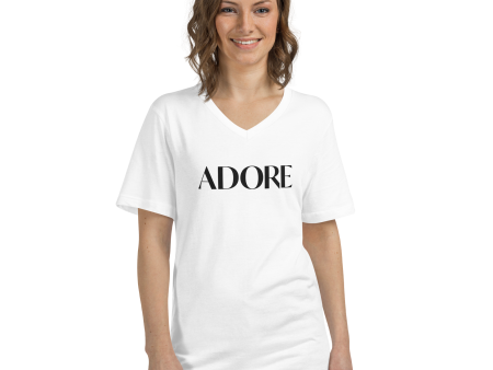 ADORE - White Unisex Short Sleeve V-Neck T-Shirt Fashion