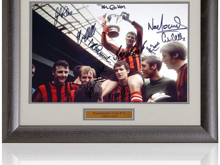 Manchester City 1968 Champions 1969 FA Cup Hand Signed by 10 Legends 12x8   Photograph For Discount