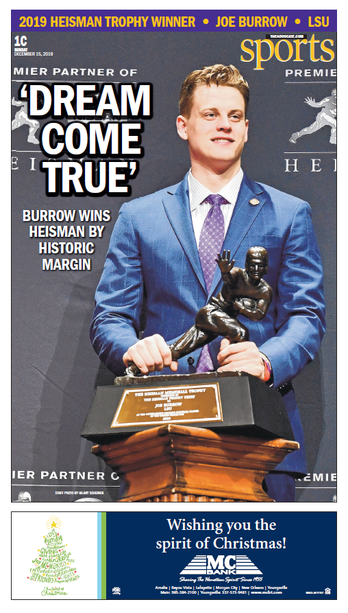 Sports Section - Joe Burrow Heisman Winner Front Page 1C Online Sale