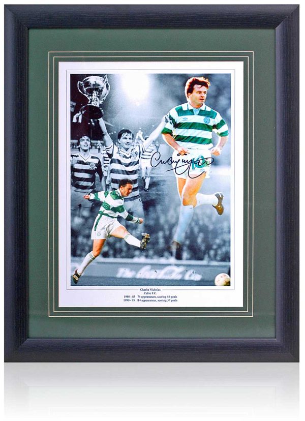 Charlie Nicholas Celtic Legend Hand Signed 16x12   Montage AFTAL COA Hot on Sale