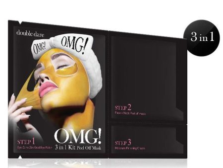 Veido priežiūros priemonių rinkinys OMG! 3 IN 1 KIT Peel Off Mask: paakių pagalvėlės su auksu, valomoji veido bei kaklo kaukė, odą drėkinantis kremas Fashion